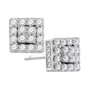 10kt White Gold Women's Round Diamond Square Cluster Earrings 1-2 Cttw - FREE Shipping (US/CAN)-Gold & Diamond Earrings-JadeMoghul Inc.