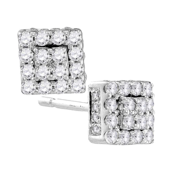 10kt White Gold Women's Round Diamond Square Cluster Earrings 1-3 Cttw - FREE Shipping (US/CAN)-Gold & Diamond Earrings-JadeMoghul Inc.