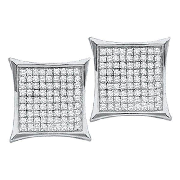 10kt White Gold Women's Round Diamond Square Cluster Earrings 1-6 Cttw - FREE Shipping (USA/CAN)-Gold & Diamond Earrings-JadeMoghul Inc.