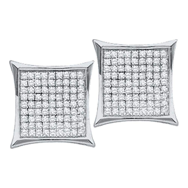 10kt White Gold Women's Round Diamond Square Cluster Earrings 3-8 Cttw - FREE Shipping (USA/CAN)-Gold & Diamond Earrings-JadeMoghul Inc.