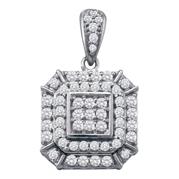 10kt White Gold Women's Round Diamond Square Cluster Pendant 1-2 Cttw - FREE Shipping (US/CAN)-Gold & Diamond Pendants & Necklaces-JadeMoghul Inc.