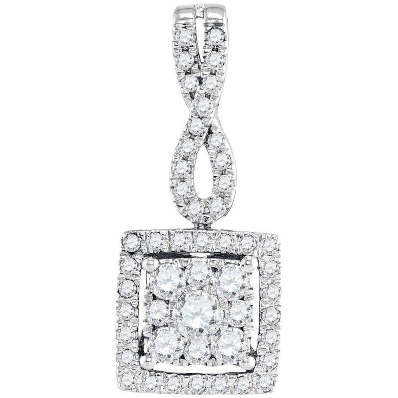 10kt White Gold Women's Round Diamond Square Cluster Pendant 1-2 Cttw - FREE Shipping (US/CAN)-Gold & Diamond Pendants & Necklaces-JadeMoghul Inc.