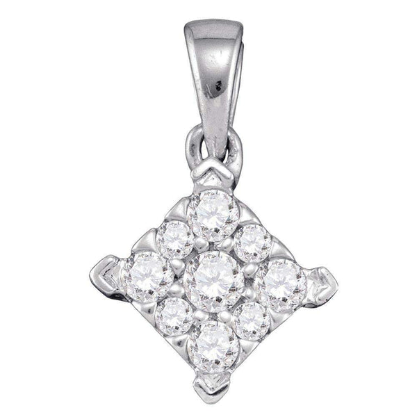 10kt White Gold Women's Round Diamond Square Cluster Pendant 1-4 Cttw - FREE Shipping (US/CAN)-Gold & Diamond Pendants & Necklaces-JadeMoghul Inc.