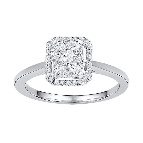 10kt White Gold Women's Round Diamond Square Cluster Ring 1/3 Cttw - FREE Shipping (US/CAN)-Gold & Diamond Cluster Rings-5-JadeMoghul Inc.