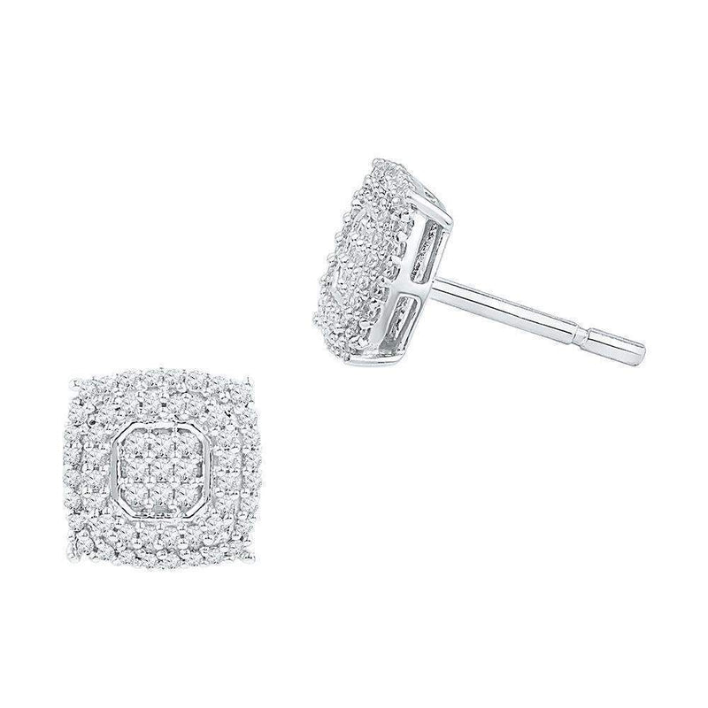 10kt White Gold Women's Round Diamond Square Cluster Screwback Earrings 1-2 Cttw - FREE Shipping (USA/CAN)-Gold & Diamond Earrings-JadeMoghul Inc.