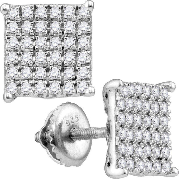 10kt White Gold Women's Round Diamond Square Cluster Screwback Earrings 1-2 Cttw - FREE Shipping (USA/CAN)-Gold & Diamond Earrings-JadeMoghul Inc.