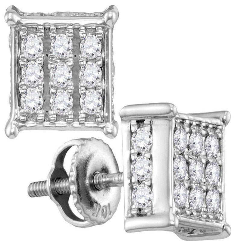 10kt White Gold Women's Round Diamond Square Cluster Screwback Earrings 1-2 Cttw - FREE Shipping (USA/CAN)-Gold & Diamond Earrings-JadeMoghul Inc.