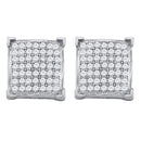 10kt White Gold Women's Round Diamond Square Cluster Screwback Earrings 1-3 Cttw - FREE Shipping (USA/CAN)-Gold & Diamond Earrings-JadeMoghul Inc.