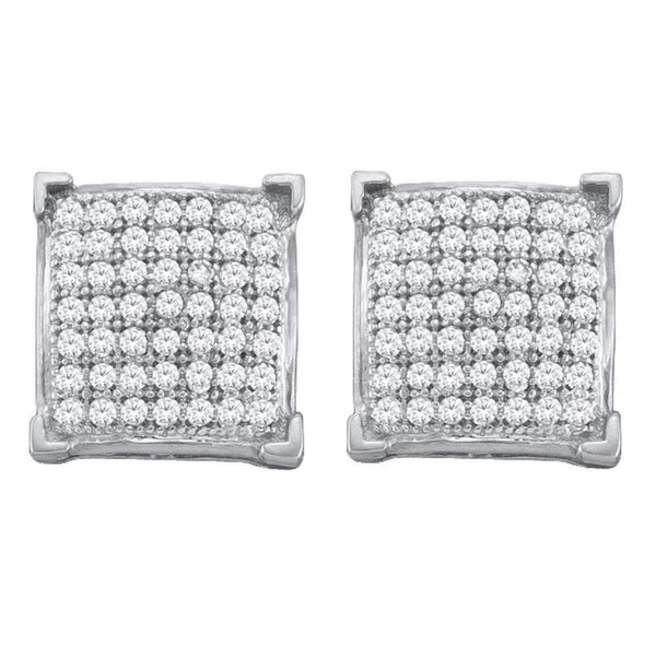 10kt White Gold Women's Round Diamond Square Cluster Screwback Earrings 1-3 Cttw - FREE Shipping (USA/CAN)-Gold & Diamond Earrings-JadeMoghul Inc.