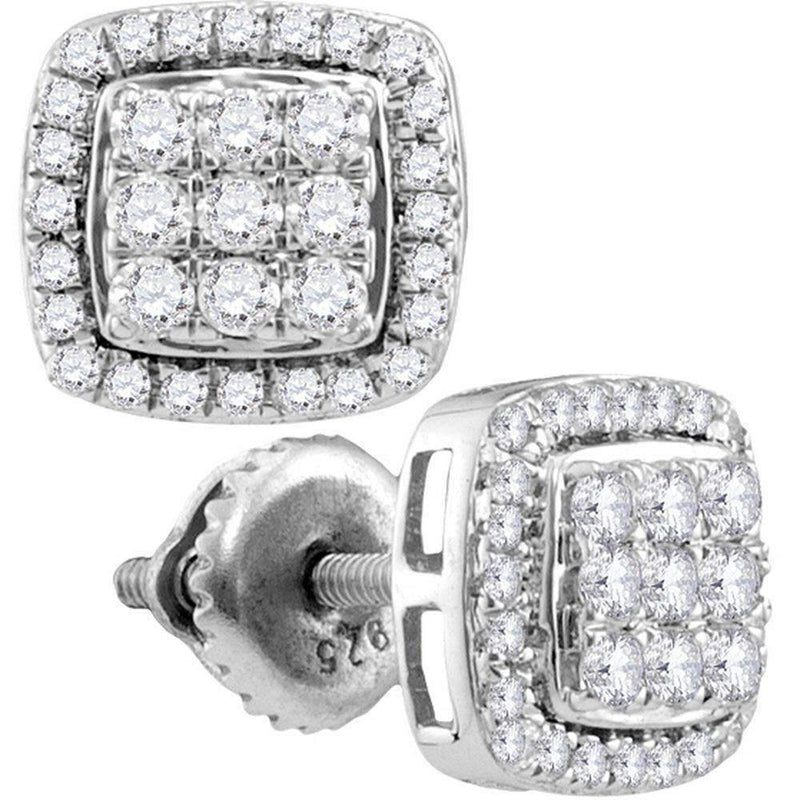 10kt White Gold Women's Round Diamond Square Cluster Screwback Earrings 7-8 Cttw - FREE Shipping (USA/CAN)-Gold & Diamond Earrings-JadeMoghul Inc.