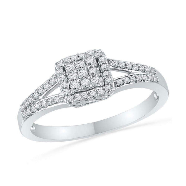 10kt White Gold Women's Round Diamond Square Cluster Split-shank Ring 1-4 Cttw - FREE Shipping (USA/CAN)-Gold & Diamond Cluster Rings-JadeMoghul Inc.