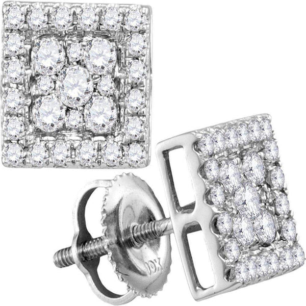 10kt White Gold Womens Round Diamond Square Cluster Stud Earrings 1-2 Cttw-Gold & Diamond Earrings-JadeMoghul Inc.