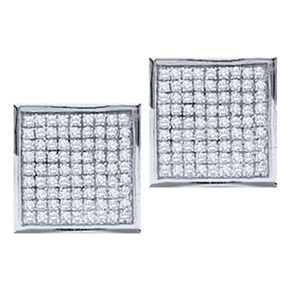 10kt White Gold Women's Round Diamond Square Cluster Stud Earrings 1-20 Cttw - FREE Shipping (USA/CAN)-Gold & Diamond Earrings-JadeMoghul Inc.