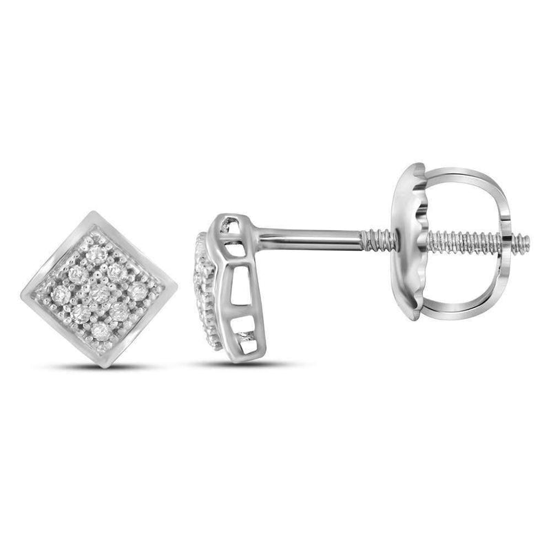 10kt White Gold Womens Round Diamond Square Cluster Stud Earrings 1-20 Cttw-Gold & Diamond Earrings-JadeMoghul Inc.