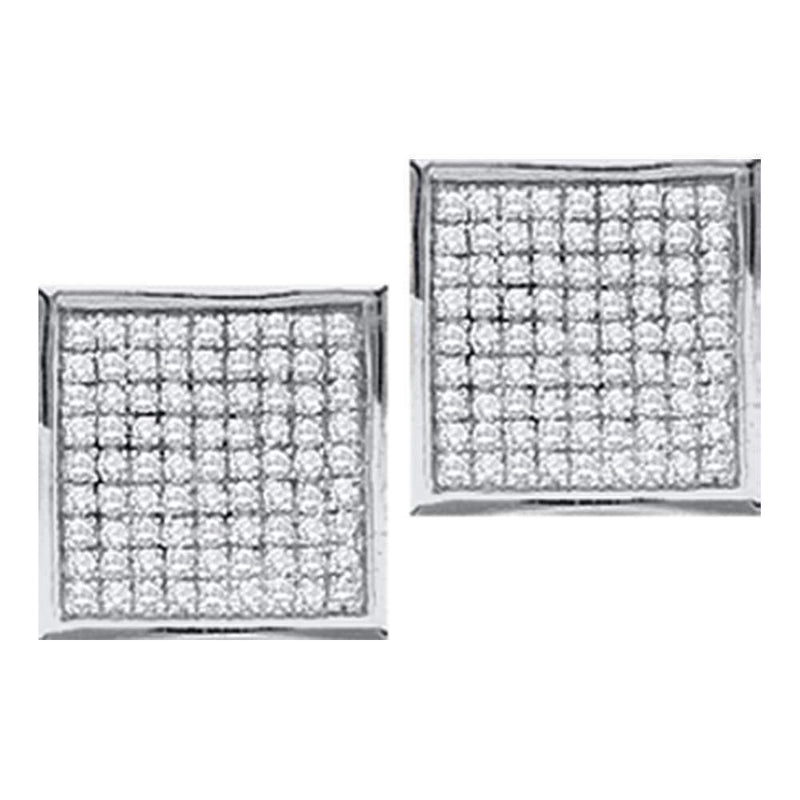 10kt White Gold Women's Round Diamond Square Earrings 1-20 Cttw - FREE Shipping (USA/CAN)-Gold & Diamond Earrings-JadeMoghul Inc.