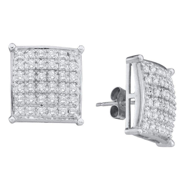 10kt White Gold Women's Round Diamond Square Earrings 1 Cttw - FREE Shipping (USA/CAN)-Gold & Diamond Earrings-JadeMoghul Inc.