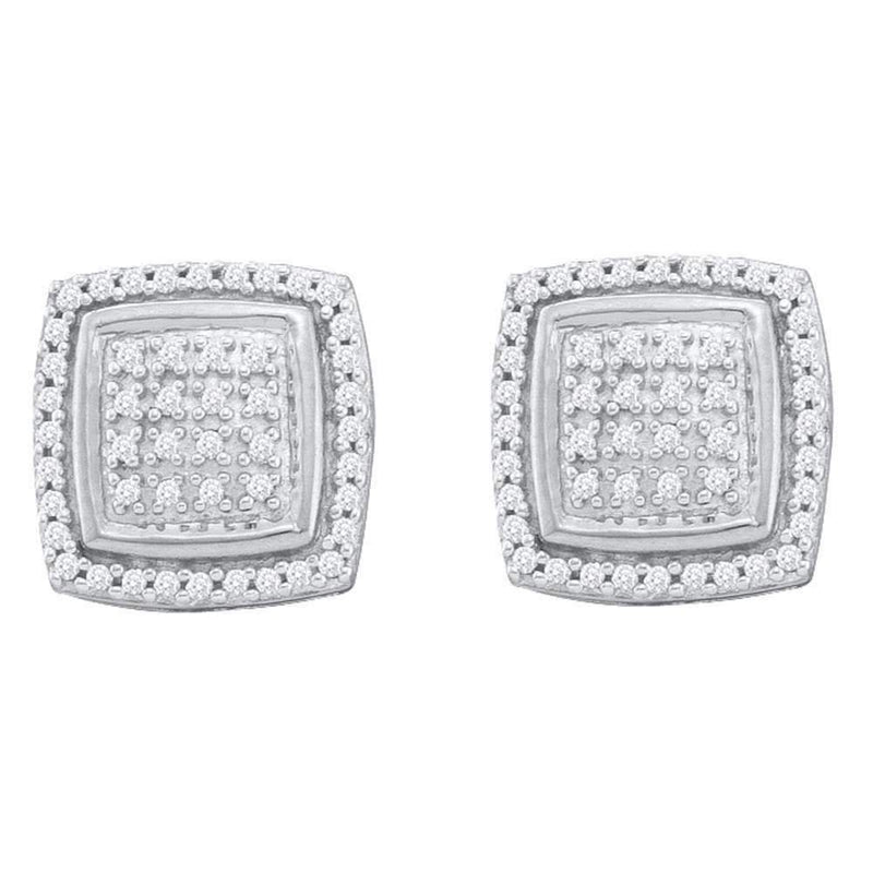 10kt White Gold Women's Round Diamond Square Frame Cluster Earrings 1-4 Cttw - FREE Shipping (USA/CAN)-Gold & Diamond Earrings-JadeMoghul Inc.