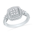 10kt White Gold Women's Round Diamond Square Frame Cluster Milgrain Ring 1/2 Cttw - FREE Shipping (US/CAN)-Gold & Diamond Cluster Rings-5-JadeMoghul Inc.