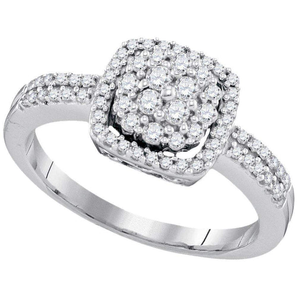 10kt White Gold Women's Round Diamond Square Frame Cluster Ring 1/2 Cttw - FREE Shipping (US/CAN)-Rings And Bands-5-JadeMoghul Inc.