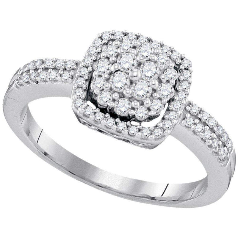 10kt White Gold Women's Round Diamond Square Frame Cluster Ring 1/2 Cttw - FREE Shipping (US/CAN)-Rings And Bands-5-JadeMoghul Inc.