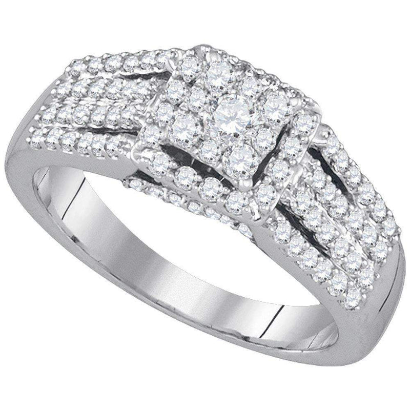 10kt White Gold Women's Round Diamond Square Frame Cluster Ring 3-4 Cttw - FREE Shipping (USA/CAN)-Gold & Diamond Cluster Rings-JadeMoghul Inc.