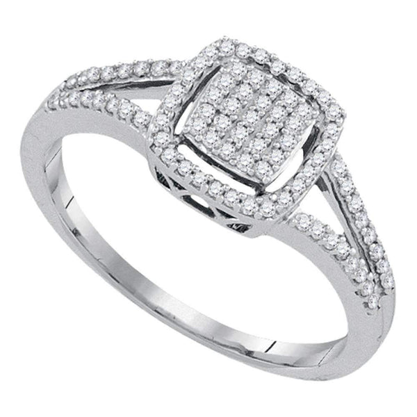 10kt White Gold Women's Round Diamond Square Frame Cluster Split-shank Ring 1-4 Cttw - FREE Shipping (USA/CAN)-Gold & Diamond Cluster Rings-JadeMoghul Inc.