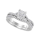 10kt White Gold Women's Round Diamond Square Halo Bridal Wedding Engagement Ring Band Set 5/8 Cttw - FREE Shipping (US/CAN) (Certified)-Gold & Diamond Wedding Ring Sets-5-JadeMoghul Inc.