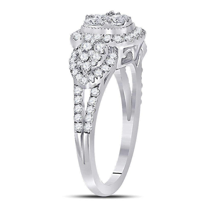 10kt White Gold Women's Round Diamond Square Halo Cluster Ring 1-1/4 Cttw - FREE Shipping (US/CAN)-Gold & Diamond Cluster Rings-6.5-JadeMoghul Inc.