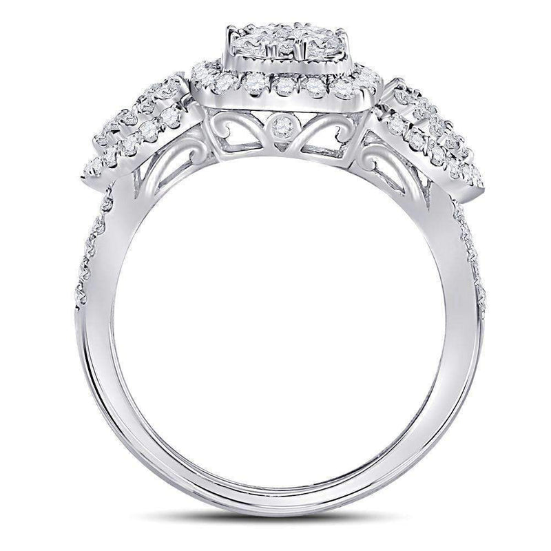 10kt White Gold Women's Round Diamond Square Halo Cluster Ring 1-1/4 Cttw - FREE Shipping (US/CAN)-Gold & Diamond Cluster Rings-6.5-JadeMoghul Inc.