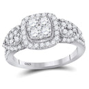 10kt White Gold Women's Round Diamond Square Halo Cluster Ring 1-1/4 Cttw - FREE Shipping (US/CAN)-Gold & Diamond Cluster Rings-6.5-JadeMoghul Inc.