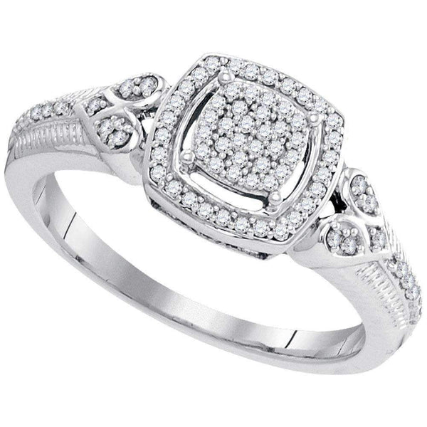 10kt White Gold Women's Round Diamond Square Halo Cluster Ring 1/5 Cttw - FREE Shipping (US/CAN)-Gold & Diamond Cluster Rings-5.5-JadeMoghul Inc.