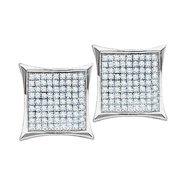 10kt White Gold Women's Round Diamond Square Kite Cluster Earrings 1-10 Cttw - FREE Shipping (US/CAN)-Gold & Diamond Earrings-JadeMoghul Inc.