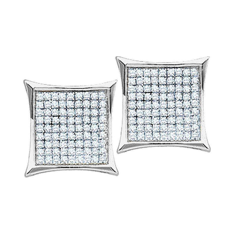 10kt White Gold Women's Round Diamond Square Kite Cluster Earrings 1-10 Cttw - FREE Shipping (US/CAN)-Gold & Diamond Earrings-JadeMoghul Inc.