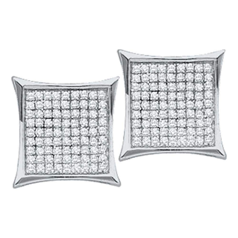 10kt White Gold Women's Round Diamond Square Kite Cluster Earrings 1-3 Cttw - FREE Shipping (USA/CAN)-Gold & Diamond Earrings-JadeMoghul Inc.