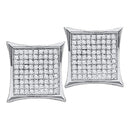 10kt White Gold Women's Round Diamond Square Kite Cluster Screwback Earrings 1-20 Cttw - FREE Shipping (US/CAN)-Gold & Diamond Earrings-JadeMoghul Inc.