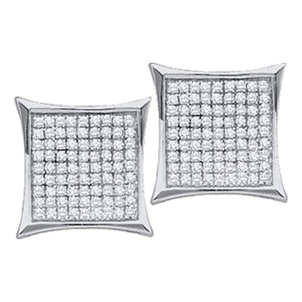 10kt White Gold Women's Round Diamond Square Kite Cluster Stud Earrings 1-10 Cttw - FREE Shipping (USA/CAN)-Gold & Diamond Earrings-JadeMoghul Inc.