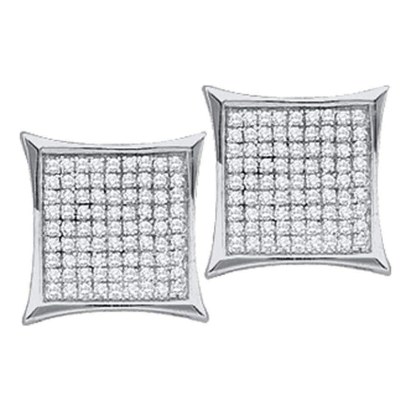 10kt White Gold Women's Round Diamond Square Kite Cluster Stud Earrings 1-10 Cttw - FREE Shipping (USA/CAN)-Gold & Diamond Earrings-JadeMoghul Inc.