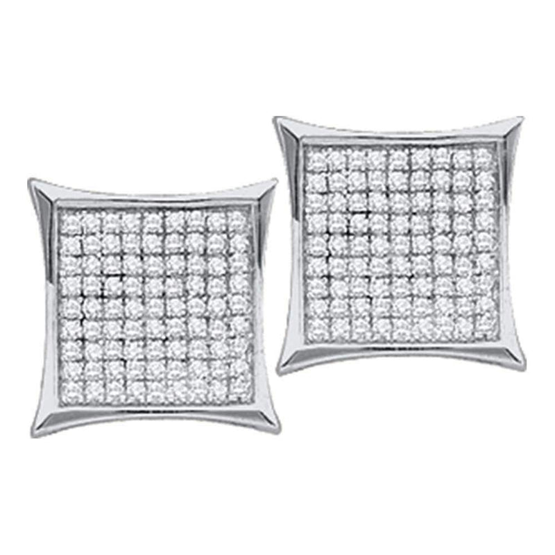 10kt White Gold Women's Round Diamond Square Kite Cluster Stud Earrings 1-20 Cttw - FREE Shipping (USA/CAN)-Gold & Diamond Earrings-JadeMoghul Inc.