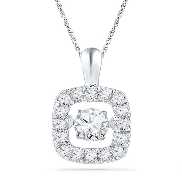 10kt White Gold Women's Round Diamond Square Moving Twinkle Pendant 1-4 Cttw - FREE Shipping (US/CAN)-Gold & Diamond Pendants & Necklaces-JadeMoghul Inc.