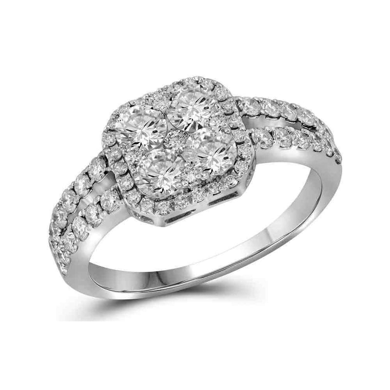 10kt White Gold Women's Round Diamond Square-shape Cluster Split-shank Ring 1-1-4 Cttw - FREE Shipping (US/CAN)-Gold & Diamond Cluster Rings-JadeMoghul Inc.