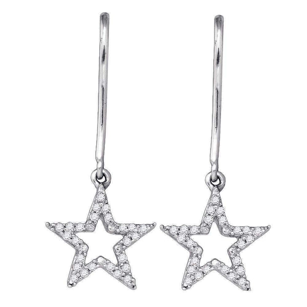 10kt White Gold Women's Round Diamond Star Dangle Earrings 1-8 Cttw - FREE Shipping (US/CAN)-Gold & Diamond Earrings-JadeMoghul Inc.