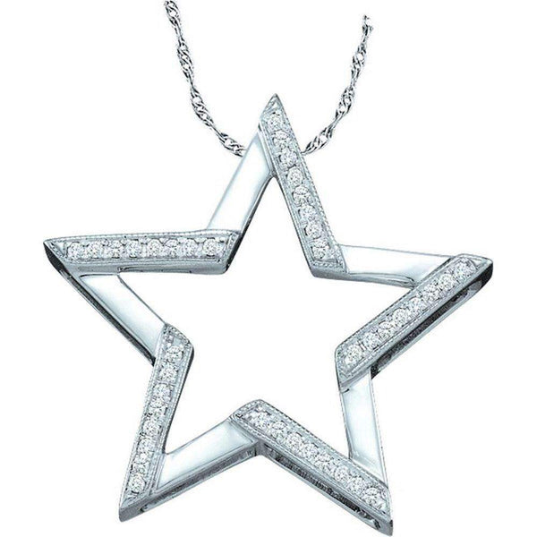 10kt White Gold Women's Round Diamond Star Outline Pendant 1-10 Cttw - FREE Shipping (US/CAN)-Gold & Diamond Pendants & Necklaces-JadeMoghul Inc.