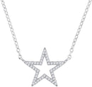 10kt White Gold Women's Round Diamond Star Outline Pendant Necklace with 18" Chain 1-8 Cttw - FREE Shipping (US/CAN)-Gold & Diamond Pendants & Necklaces-JadeMoghul Inc.