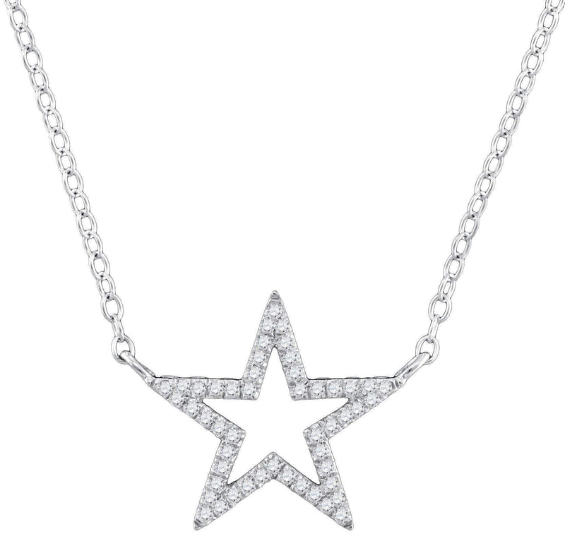 10kt White Gold Women's Round Diamond Star Outline Pendant Necklace with 18" Chain 1-8 Cttw - FREE Shipping (US/CAN)-Gold & Diamond Pendants & Necklaces-JadeMoghul Inc.