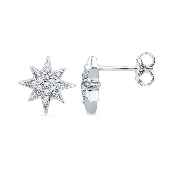 10kt White Gold Women's Round Diamond Starburst Cluster Screwback Earrings 1-10 Cttw - FREE Shipping (USA/CAN)-Gold & Diamond Earrings-JadeMoghul Inc.