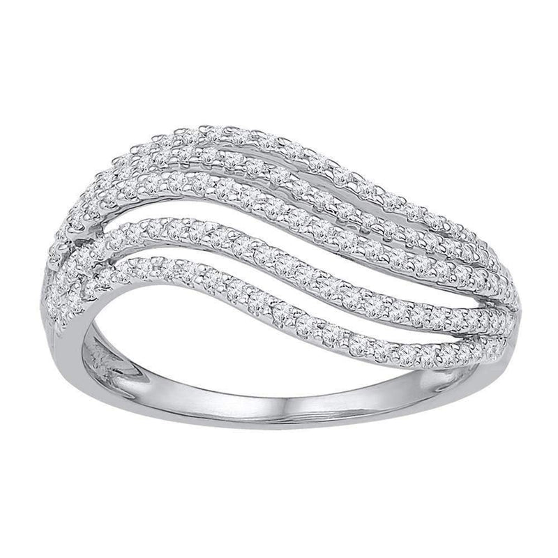 10kt White Gold Women's Round Diamond Striped Band Ring 1/2 Cttw - FREE Shipping (US/CAN)-Gold & Diamond Bands-5.5-JadeMoghul Inc.