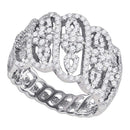 10kt White Gold Women's Round Diamond Striped Cluster Fashion Band Ring 1-1/20 Cttw - FREE Shipping (US/CAN)-Gold & Diamond Bands-5-JadeMoghul Inc.