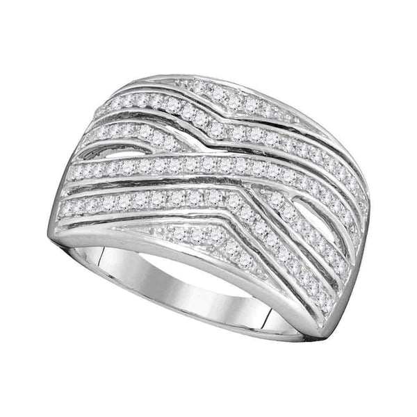 10kt White Gold Women's Round Diamond Striped Fashion Band Ring 1/2 Cttw - FREE Shipping (US/CAN)-Gold & Diamond Bands-5-JadeMoghul Inc.