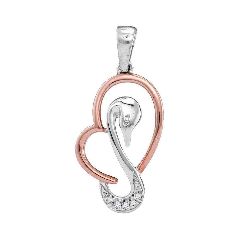 10kt White Gold Women's Round Diamond Swan Animal Heart Rose-tone Pendant .02 Cttw - FREE Shipping (US/CAN)-Gold & Diamond Pendants & Necklaces-JadeMoghul Inc.