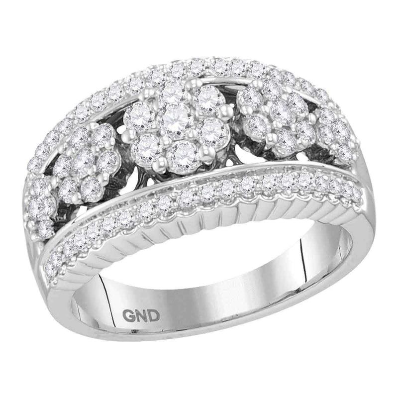 10kt White Gold Women's Round Diamond Symmetrical Flower Cluster Band Ring 3/4 Cttw - FREE Shipping (US/CAN)-Rings And Bands-5-JadeMoghul Inc.